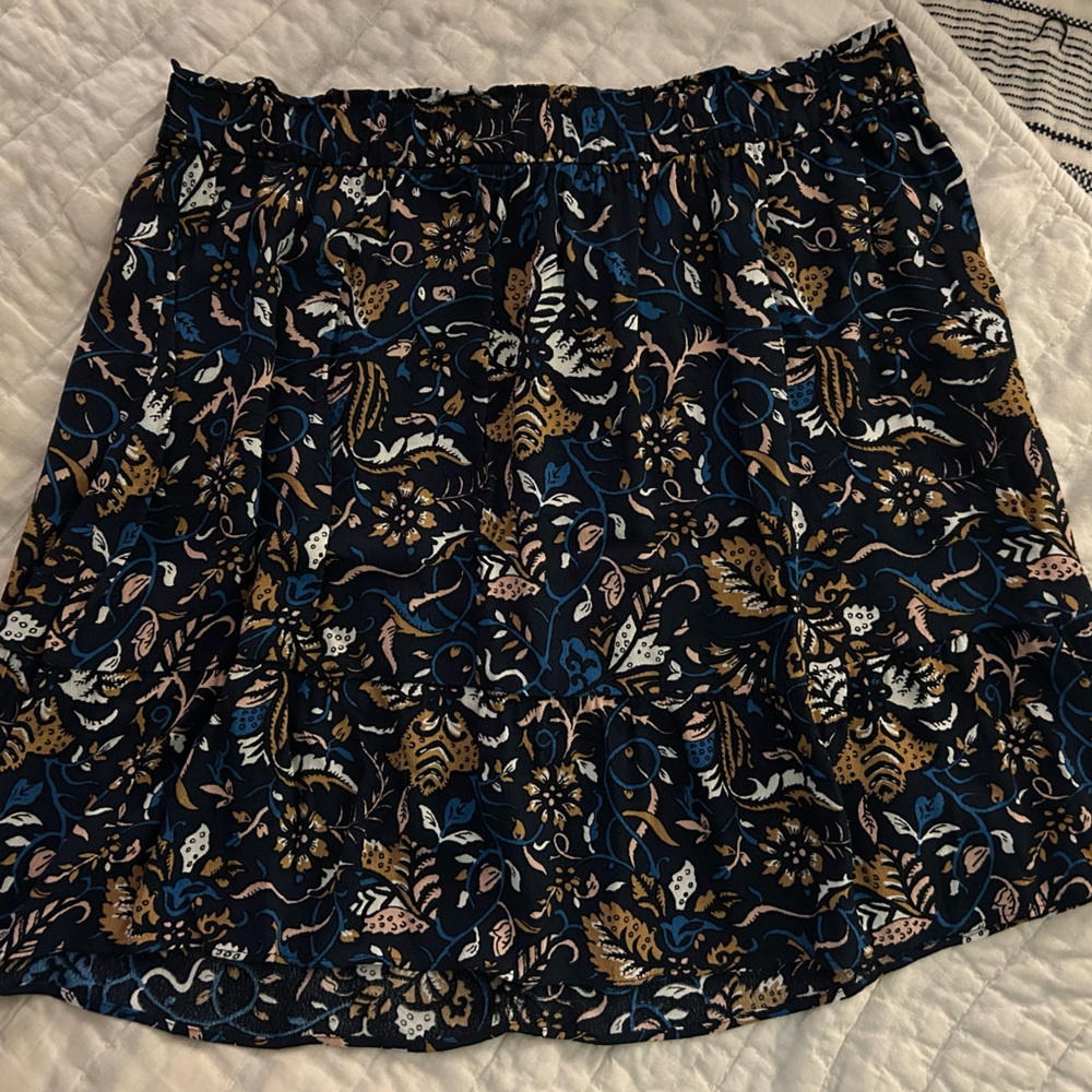 LOFT Navy Floral Print Skirt with Blue, Tan, Cream and White Accents